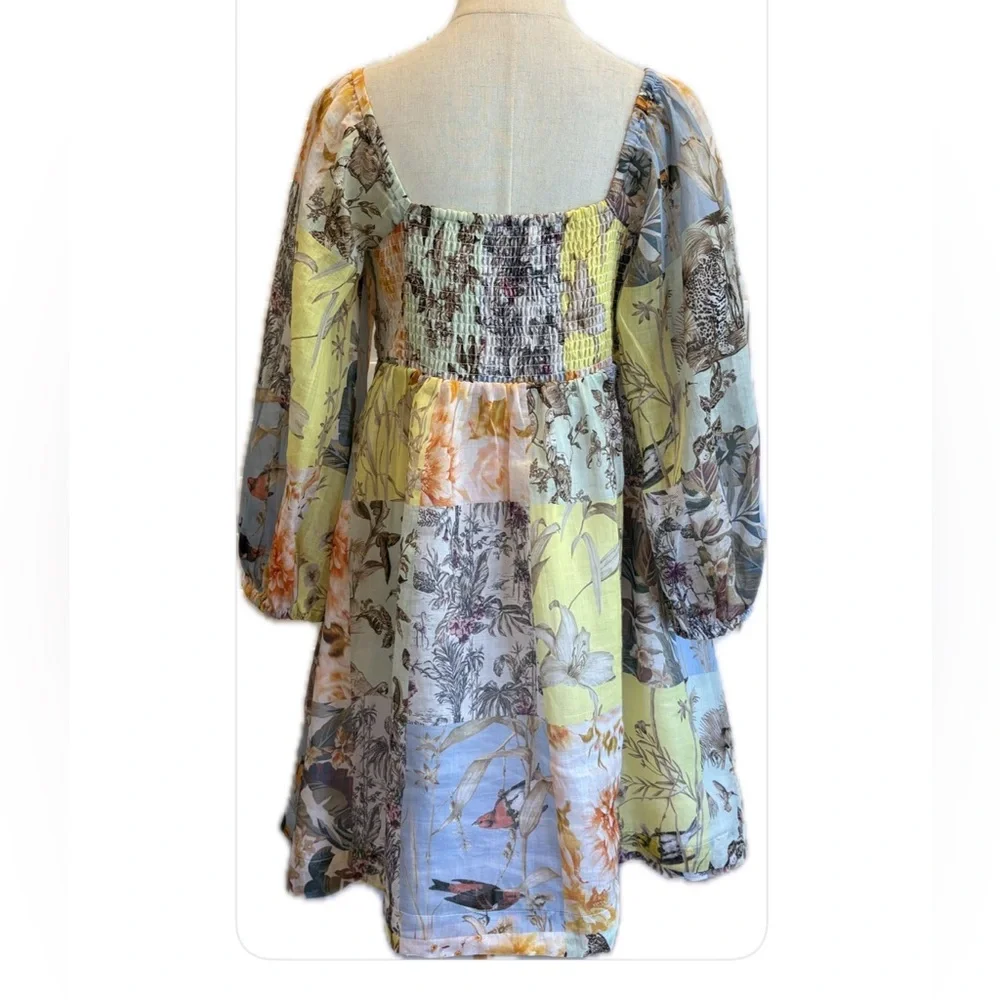 Banana Republic Floral Artsy  Empire Balloon Sleeves Waist Ramie Short Dress MP - Picture 2 of 9